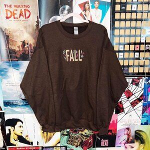 Self embroidered fall brown crewneck sweatshirt